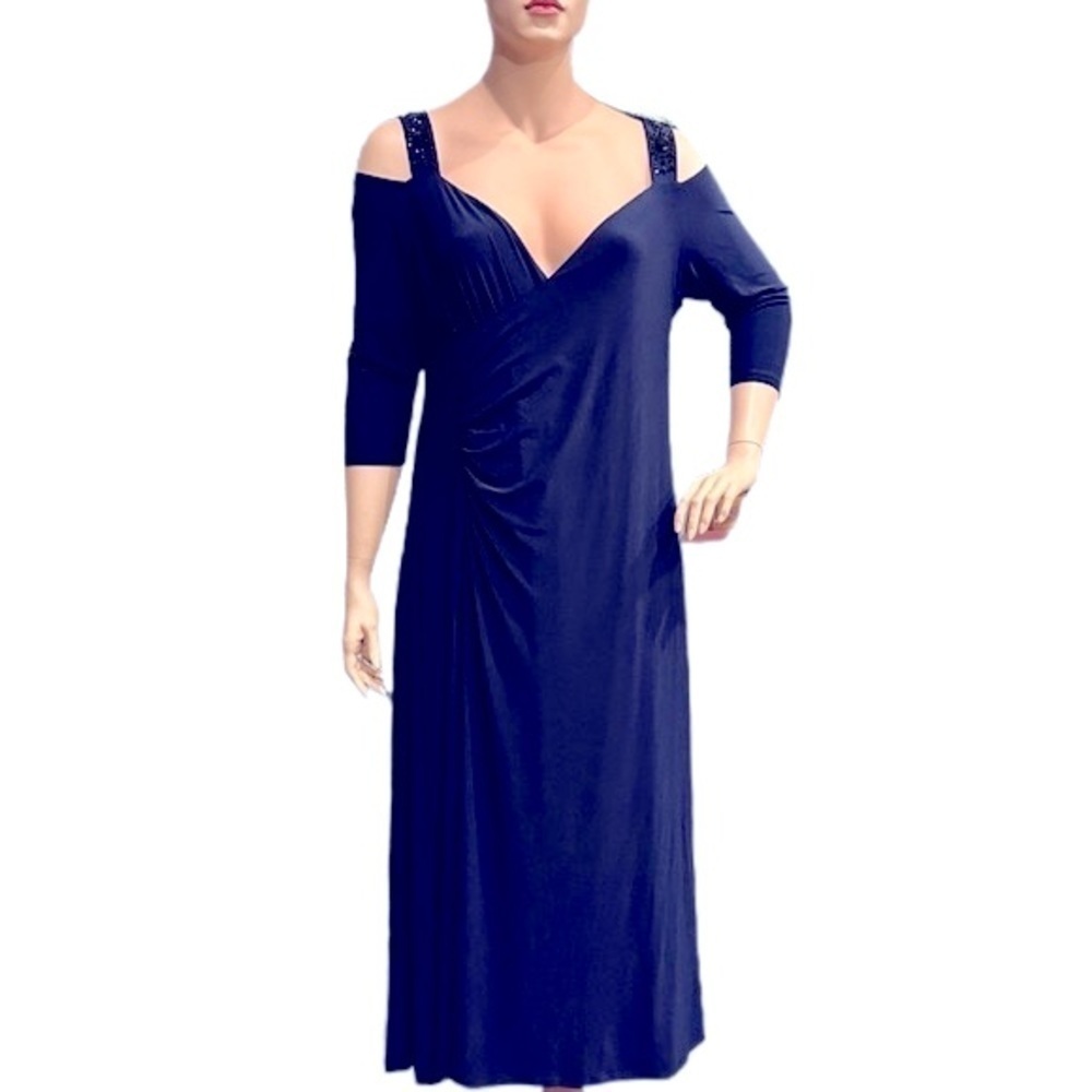 IGIGI Jeweled Siren Maxi Dress, Plus 18/20 Midnight Blue Cold Shoulder Lined NWT